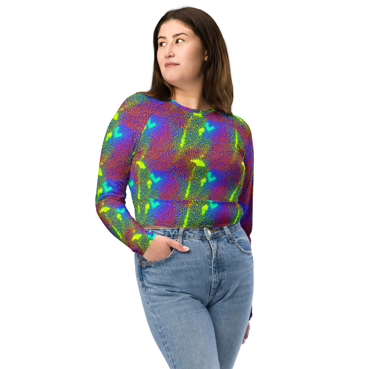 Long Sleeve Crop Top - Prismatic Web