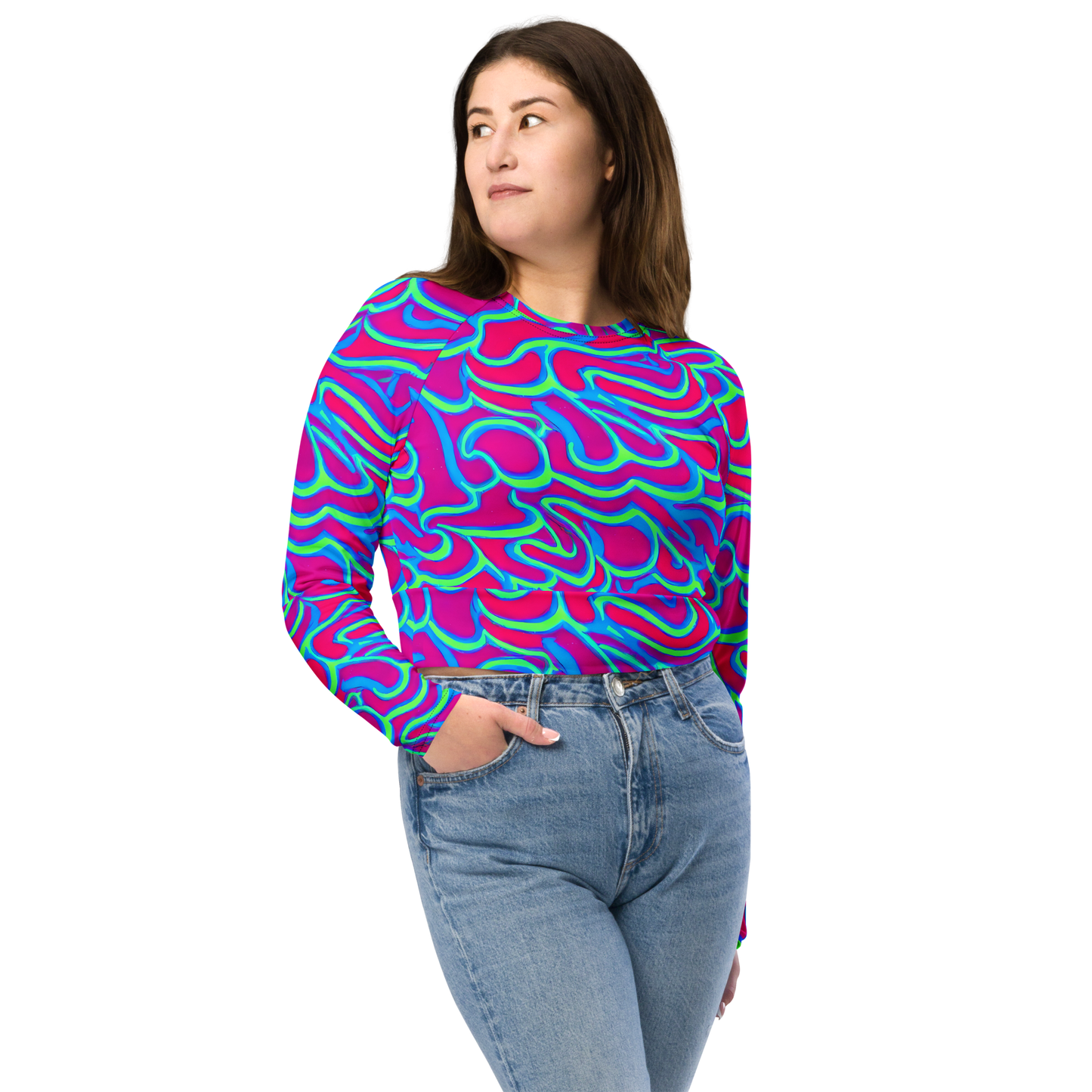 Long Sleeve Crop Top - Aquatic Ember