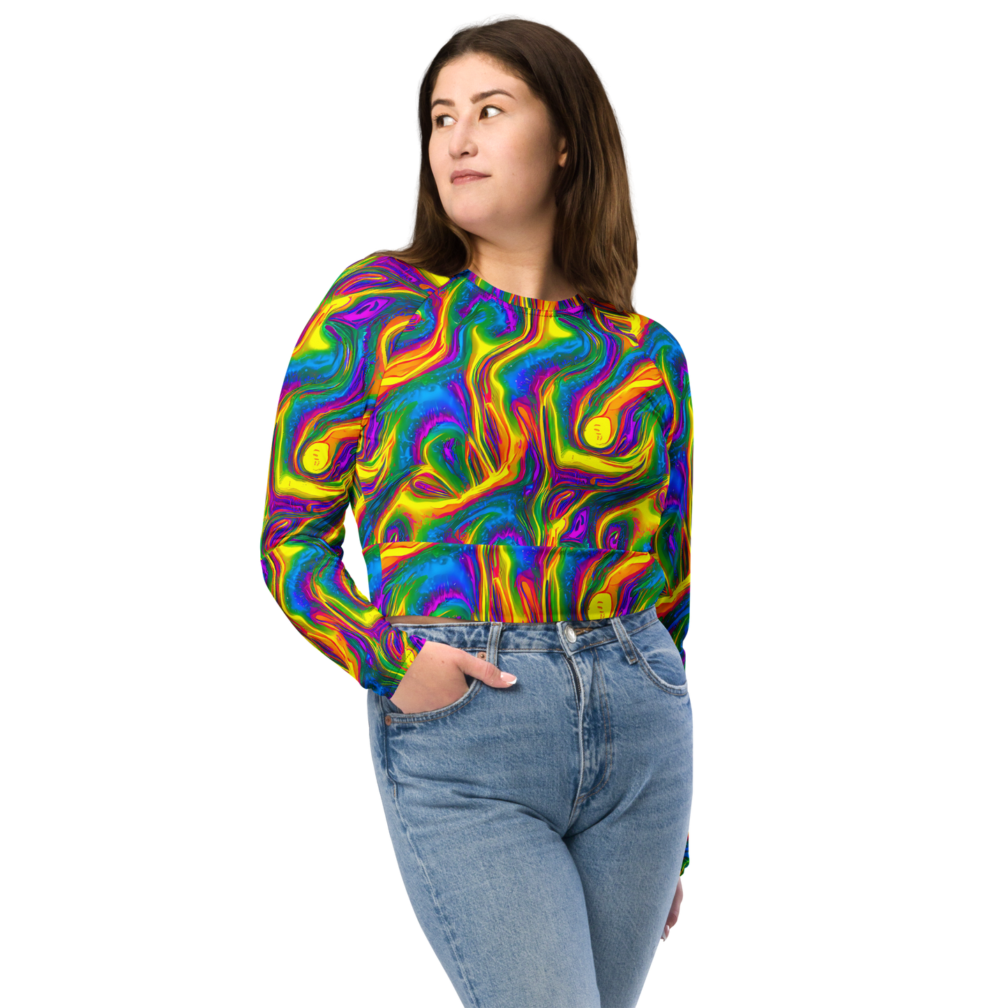 Long Sleeve Crop Top - Electric Aurora