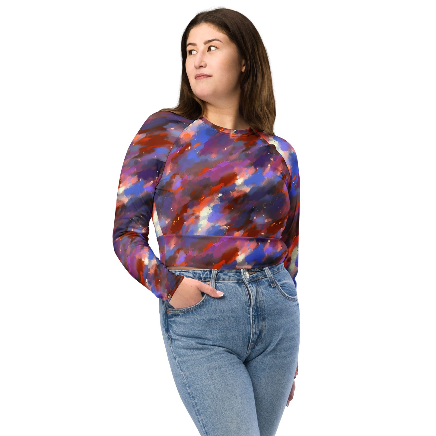 Long Sleeve Crop Top - Celestial Brushstroke