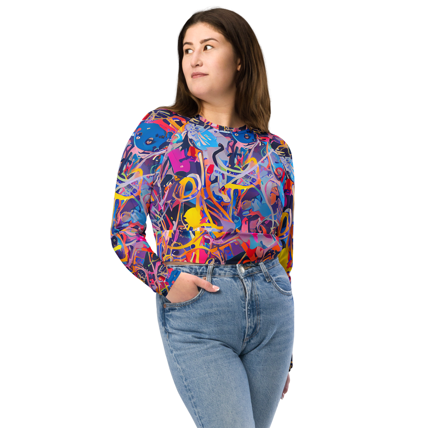 Long Sleeve Crop Top - Vibrant Fusion