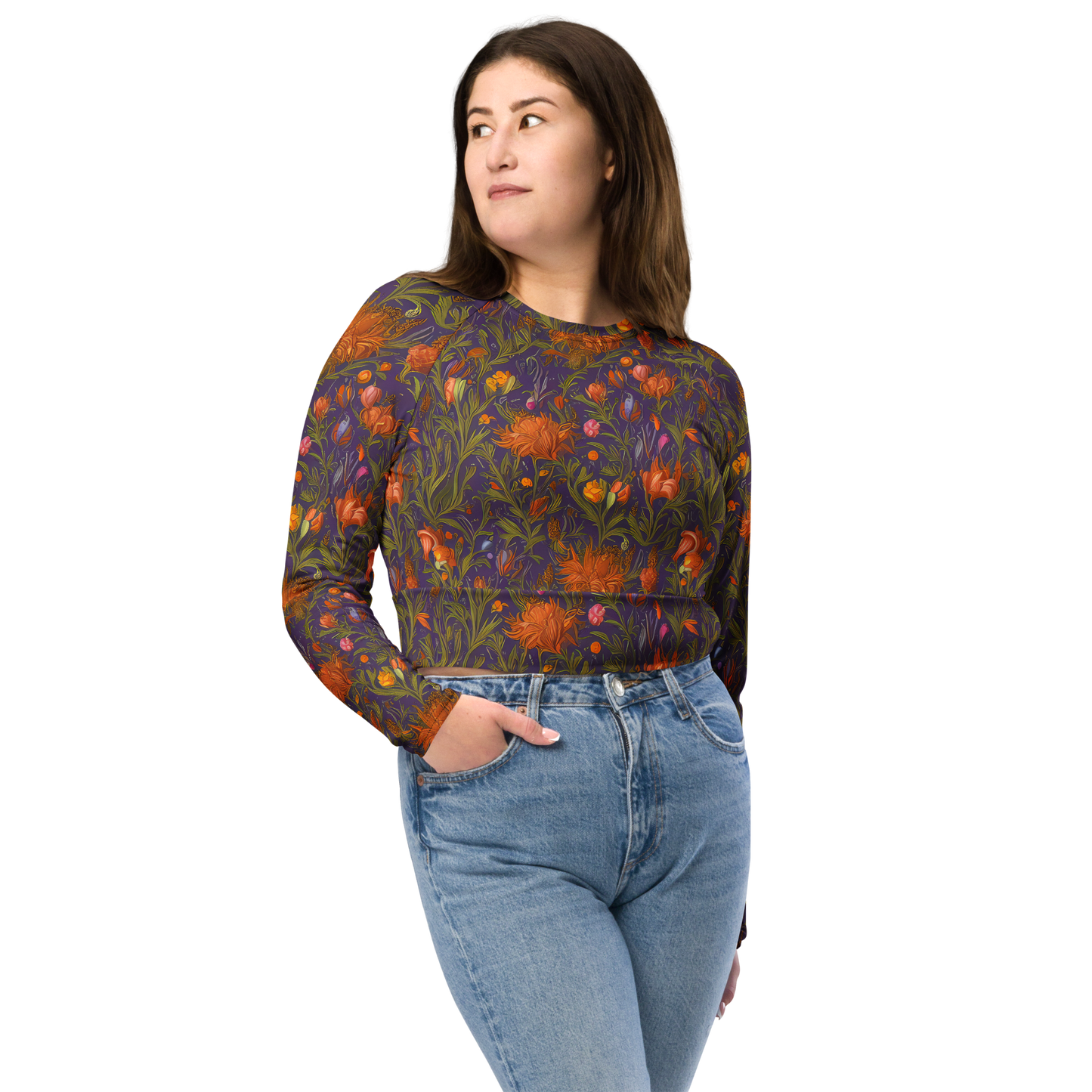 Long Sleeve Crop Top - Botanical Nebula