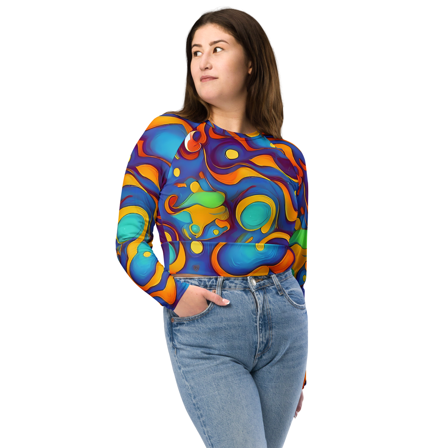 Long Sleeve Crop Top - Pelton Swirl