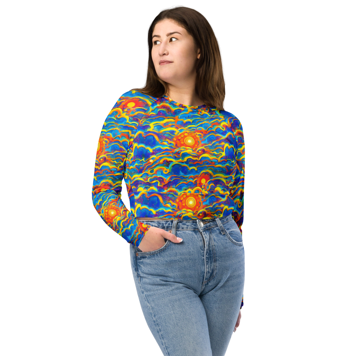 Long Sleeve Crop Top - Chroma Ripple