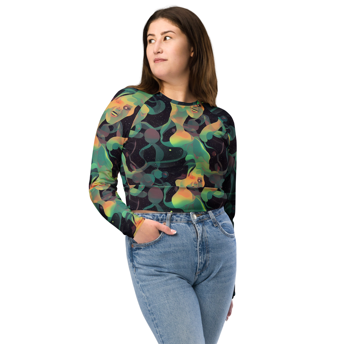 Long Sleeve Crop Top - Astral Rhythms