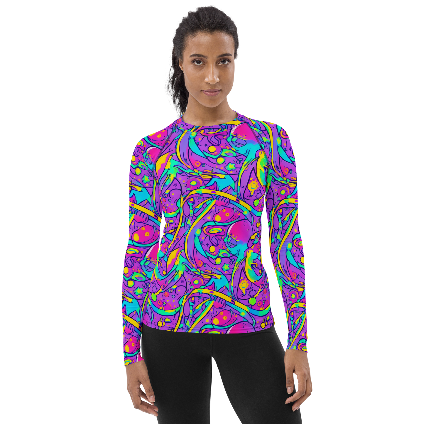 Women's Rash Guard - Neon Galaxy Whirl