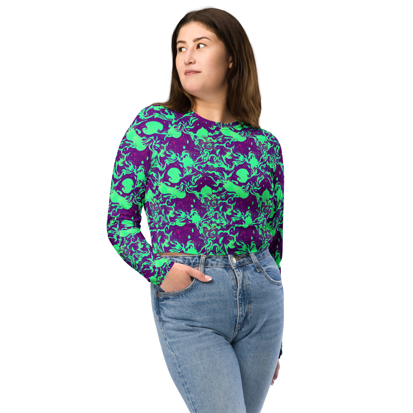 Long Sleeve Crop Top - Alien Ripples