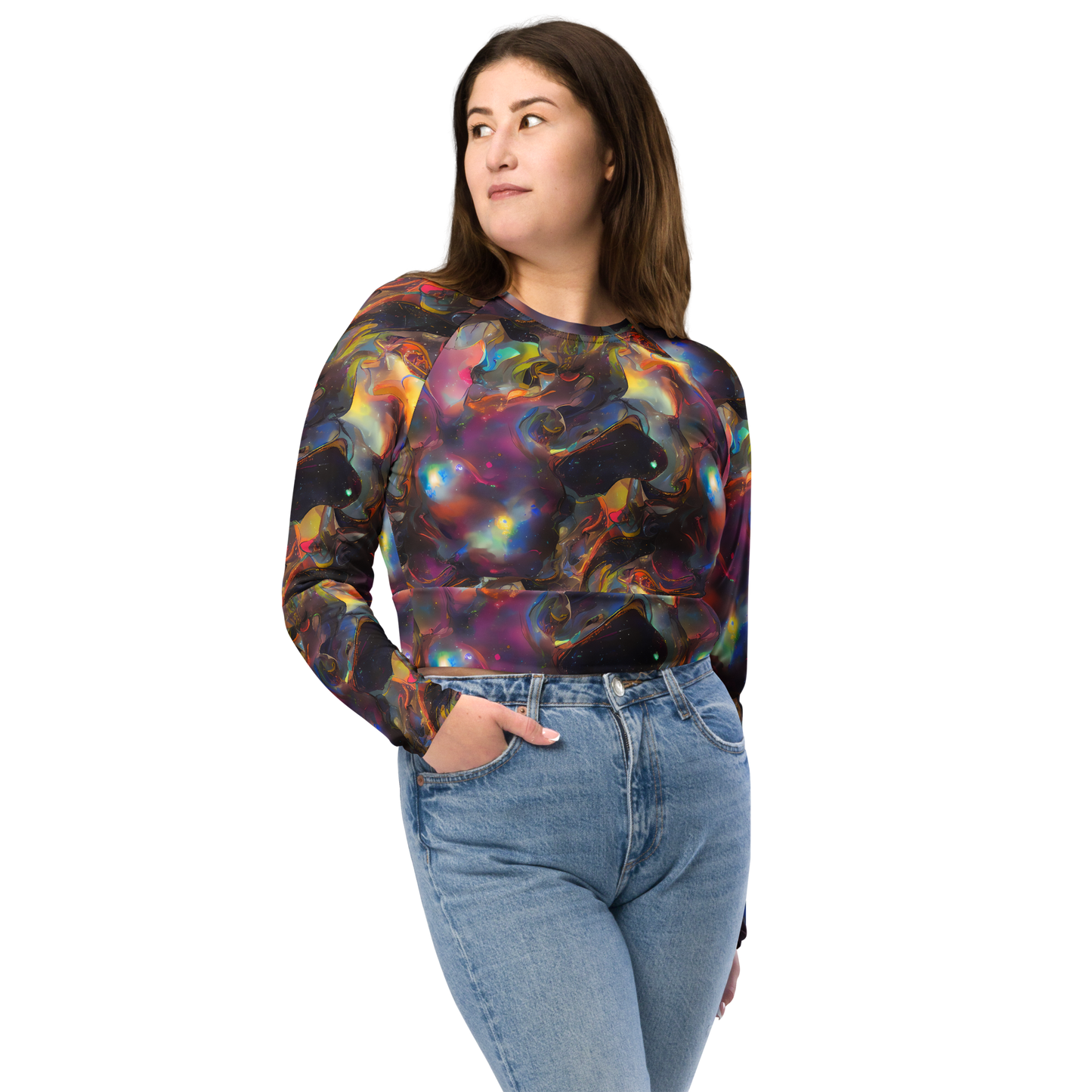 Long Sleeve Crop Top - Cosmic Fusion