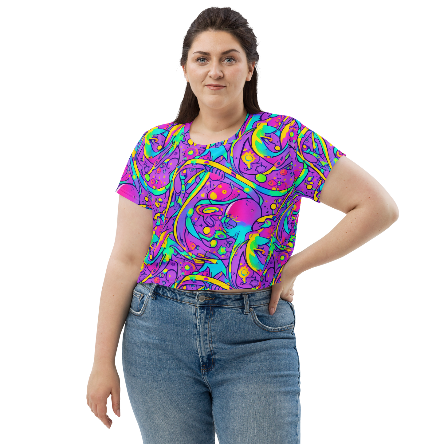 Women's Crop Tee - Neon Galaxy Whirl