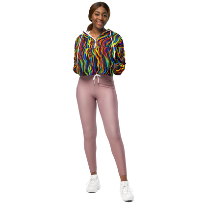 Women's Cropped Windbreaker - Celestial Waves