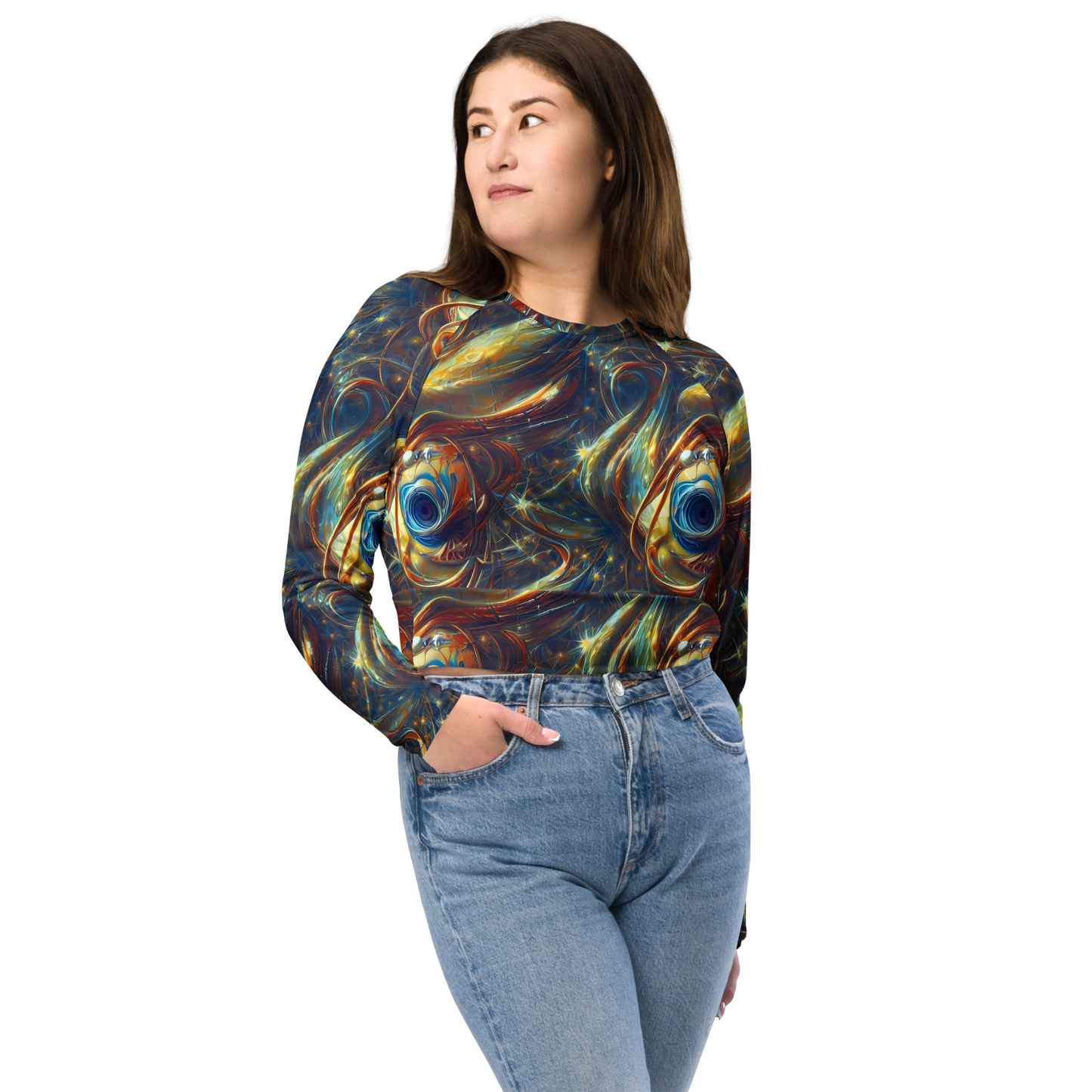 Long Sleeve Crop Top - Celestial Vortex