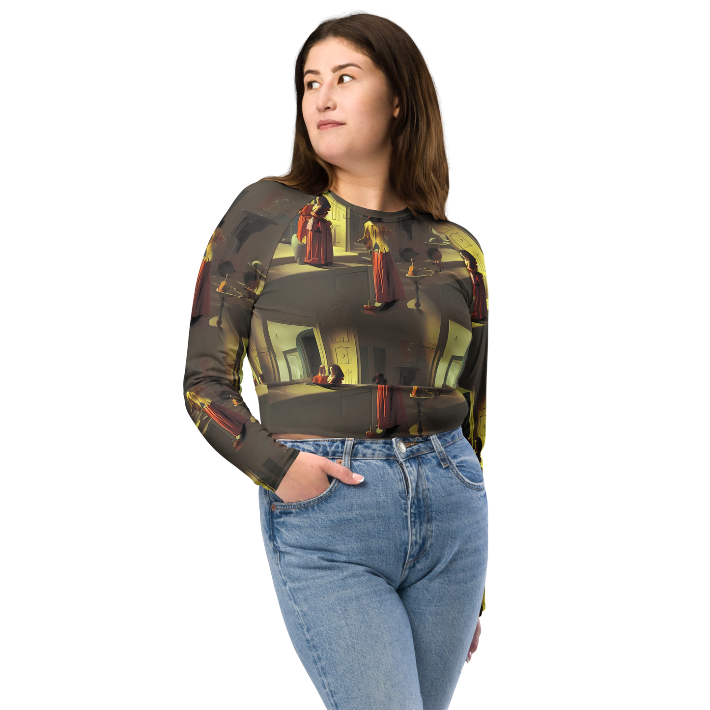 Long Sleeve Crop Top - Surreal Shadows