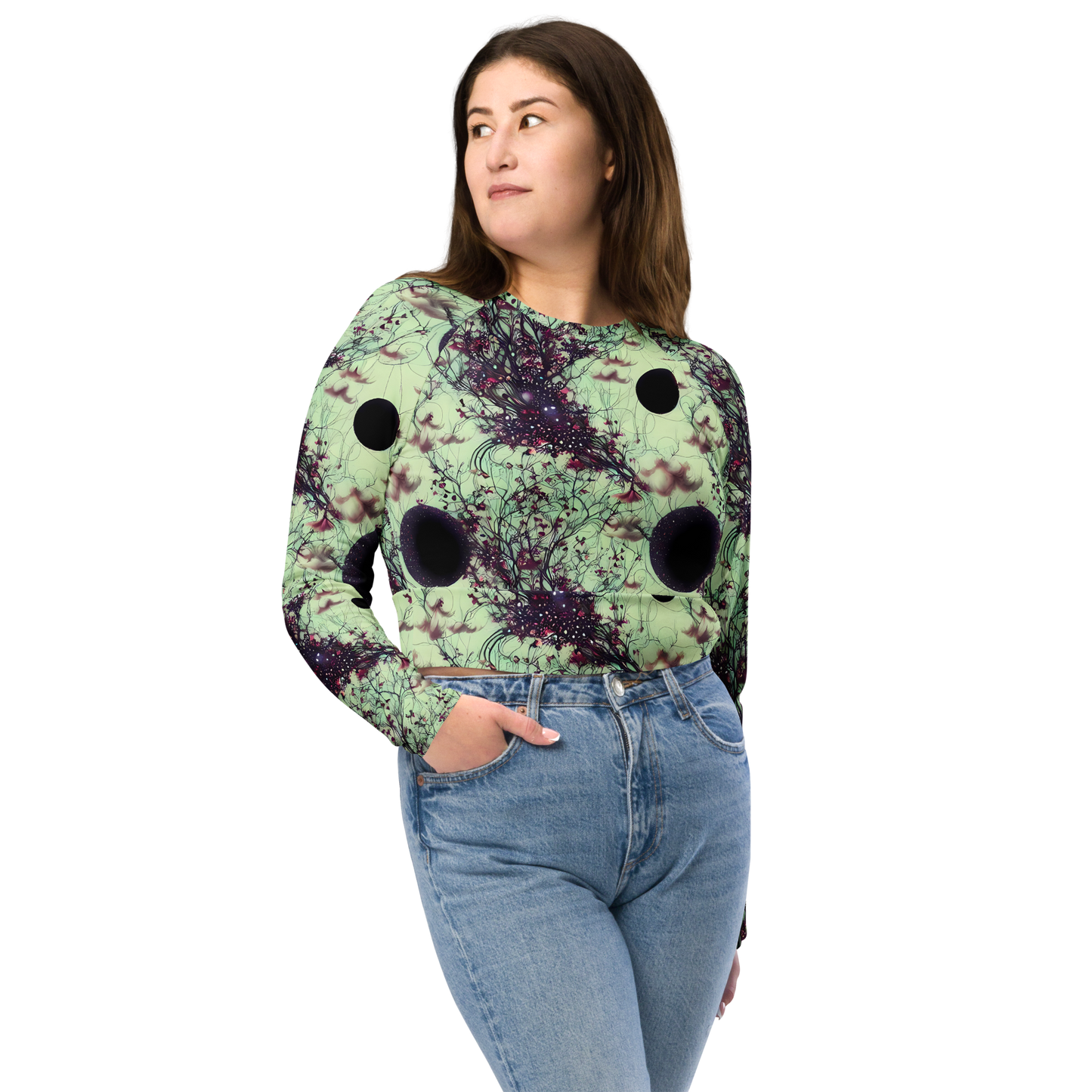 Long Sleeve Crop Top - Celestial Bloom