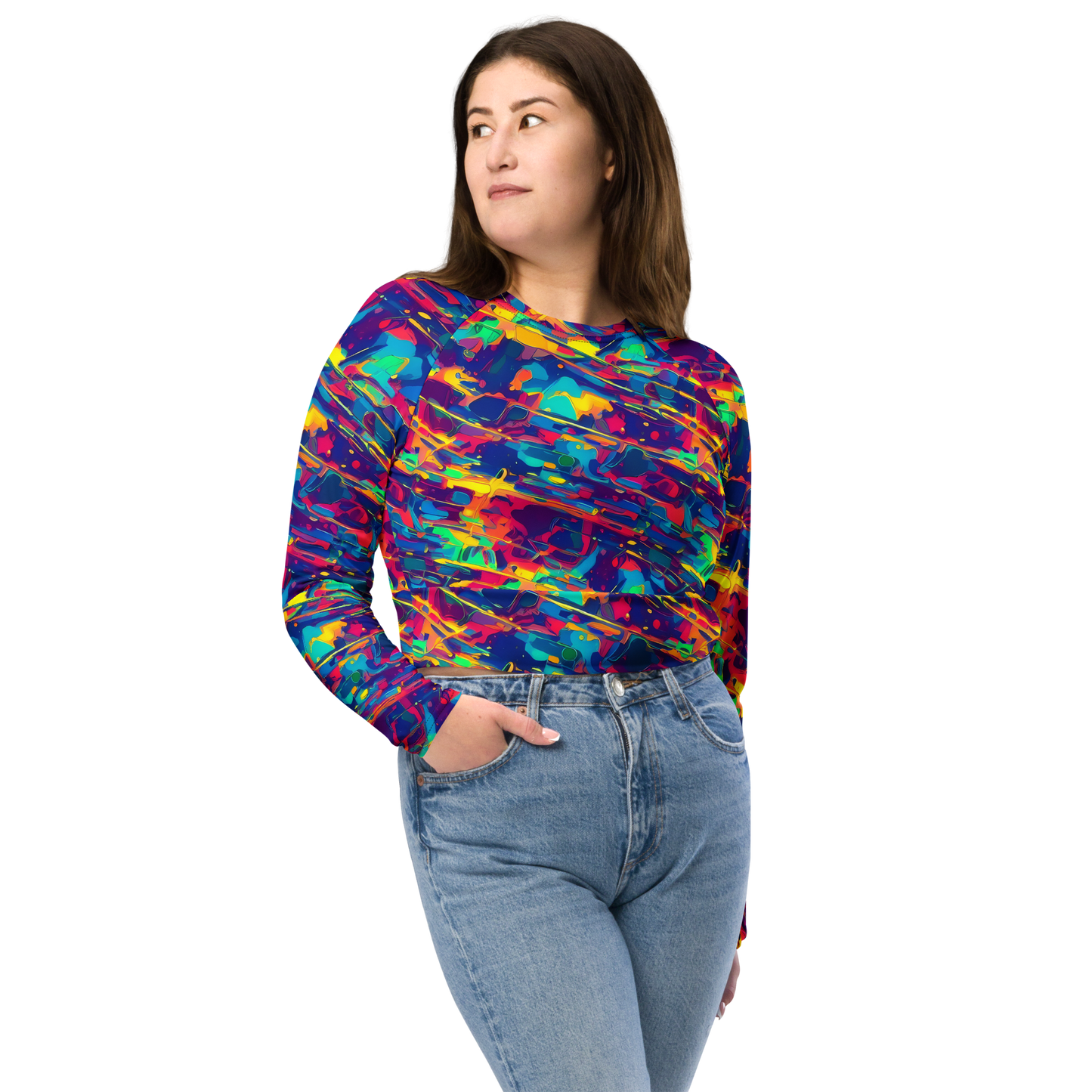 Long Sleeve Crop Top - Spectrum Streaks