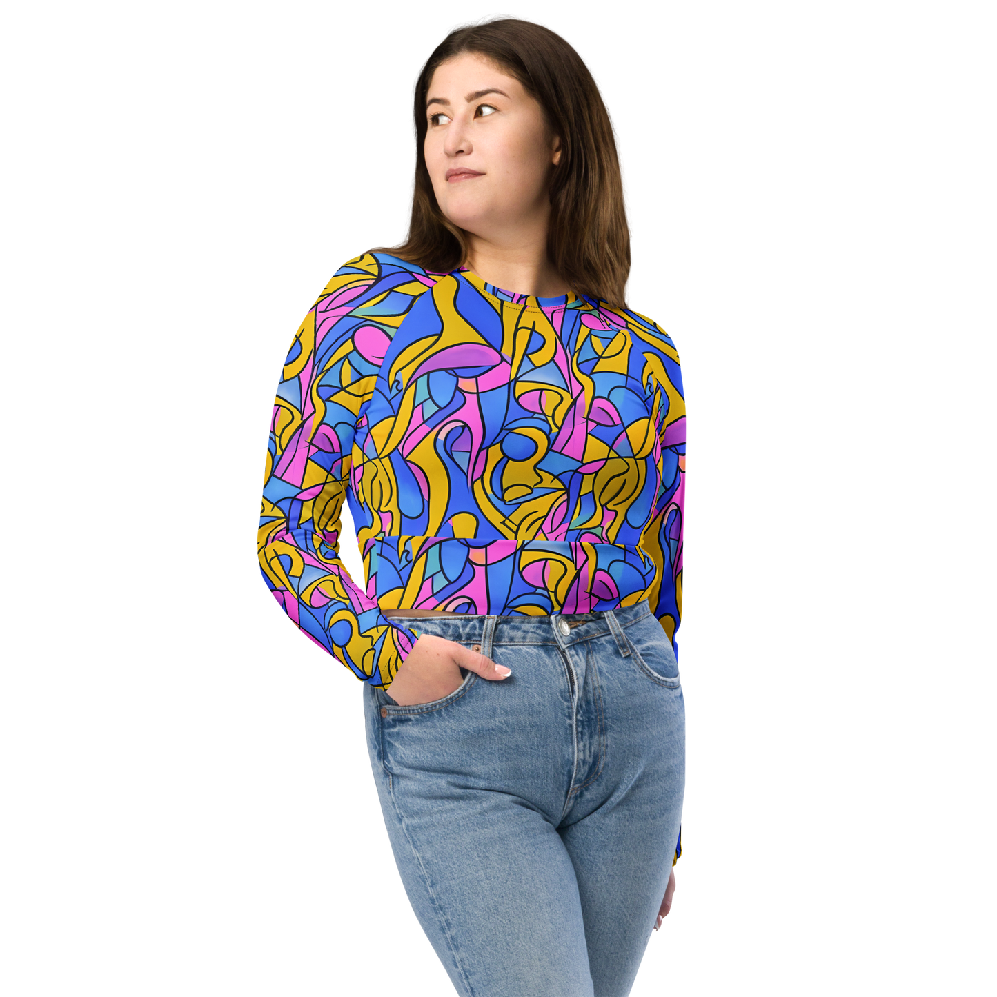 Long Sleeve Crop Top - Cosmic Curves