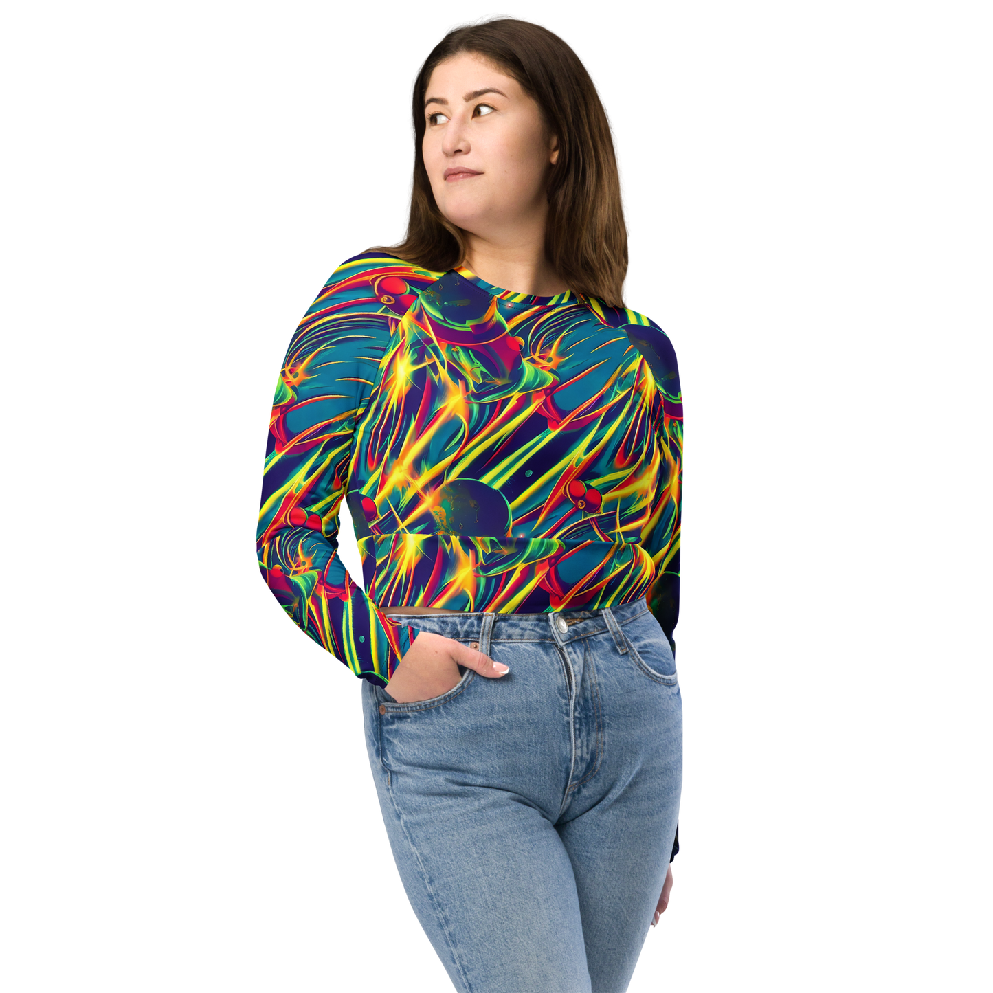 Long Sleeve Crop Top - Cosmic Inferno