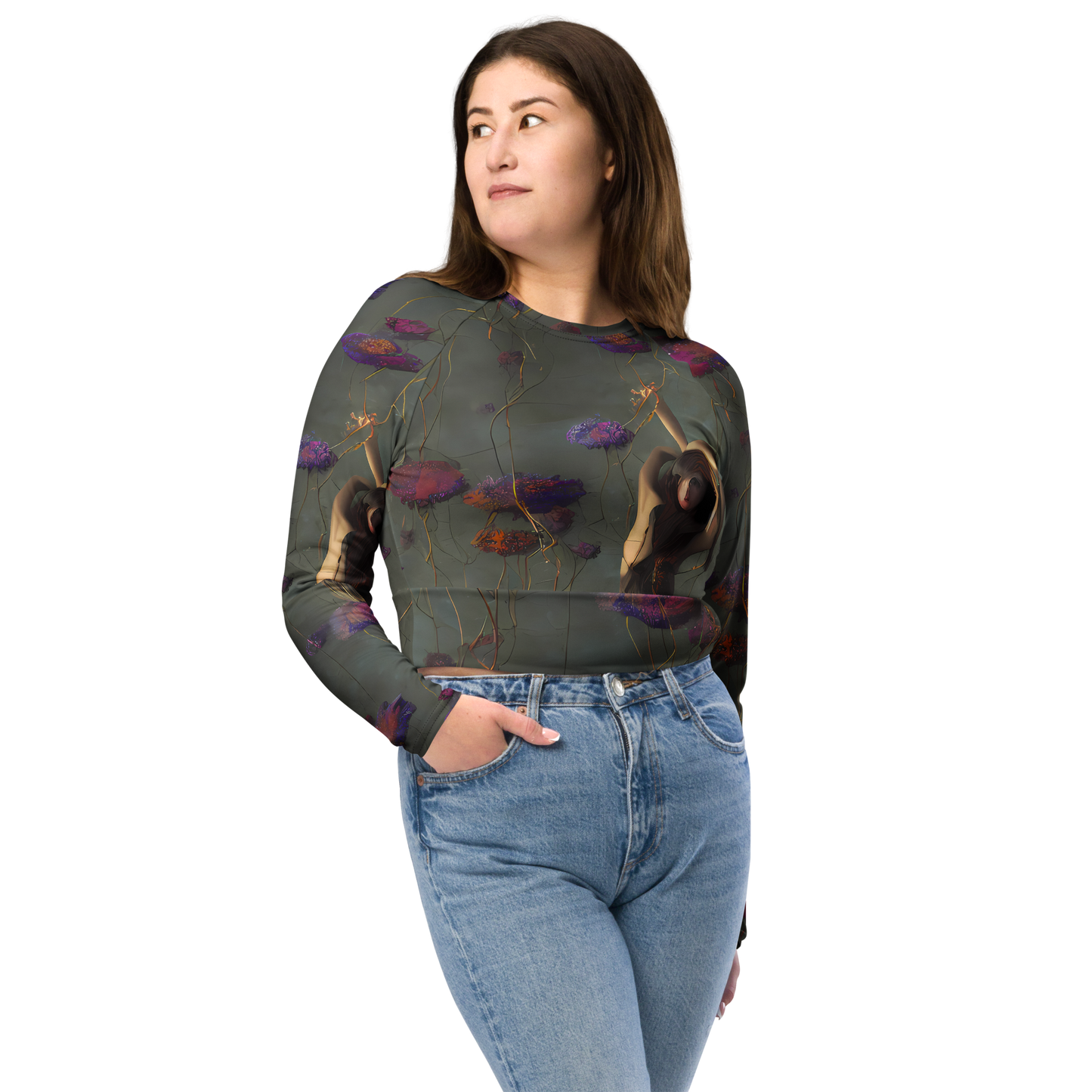 Long Sleeve Crop Top - Ethereal Bloom