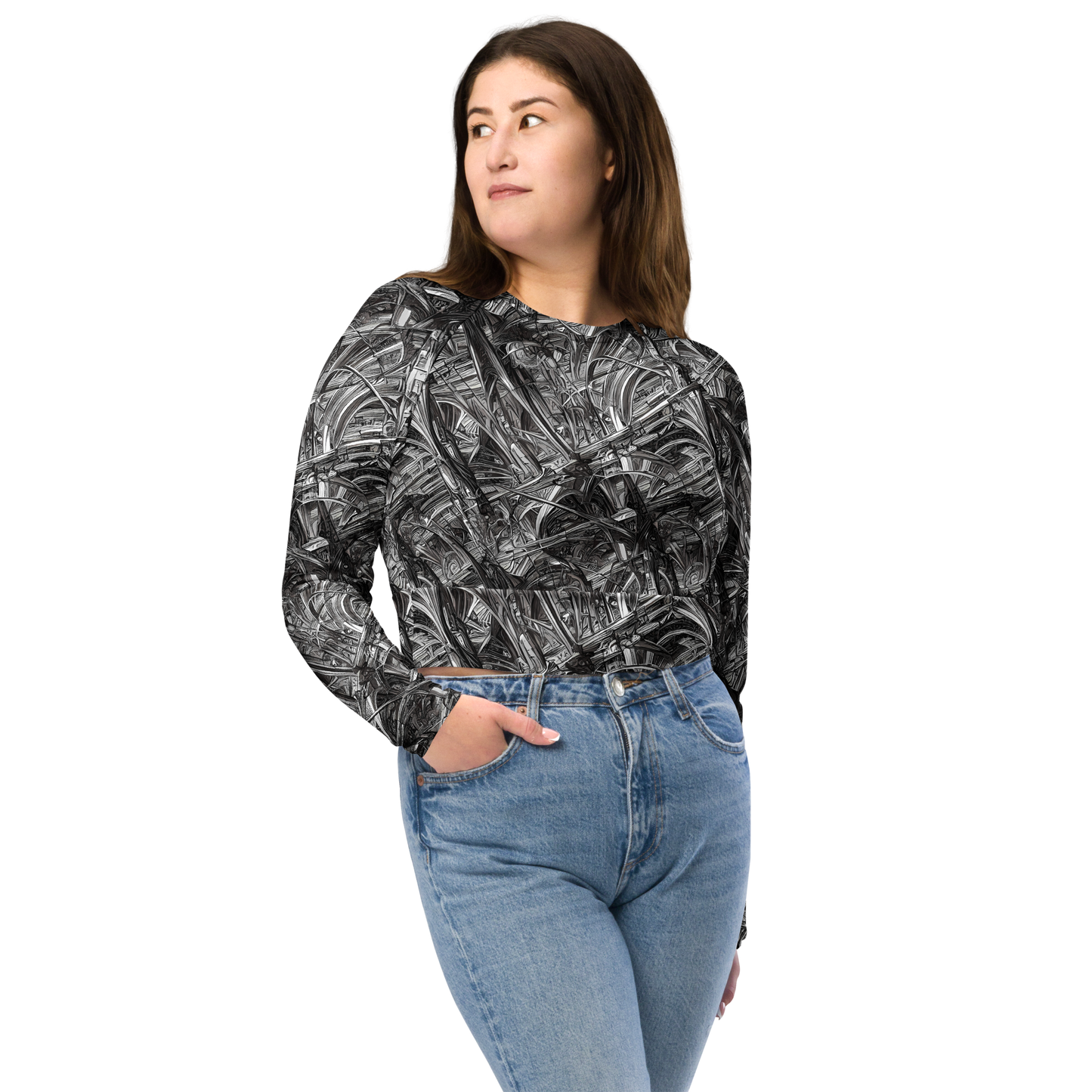 Long Sleeve Crop Top - Gothic Whirlwind