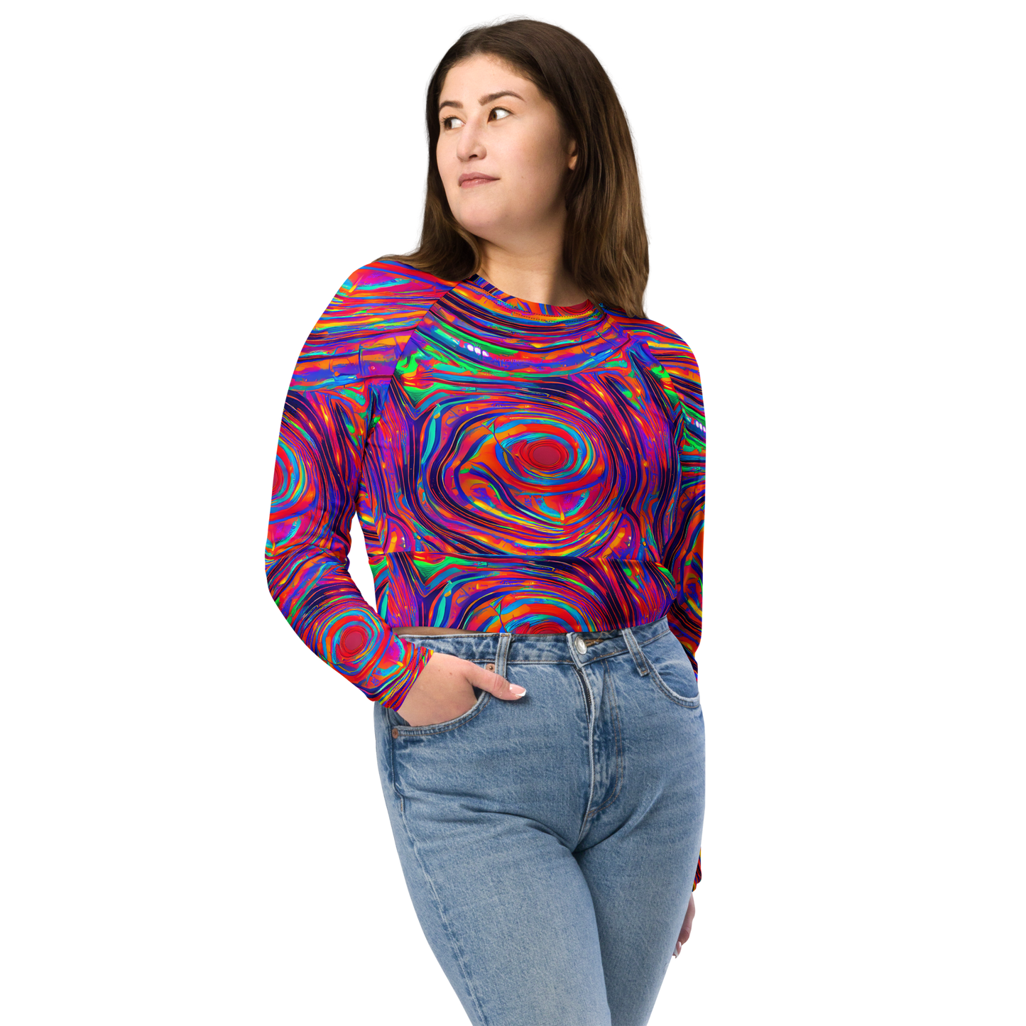 Long Sleeve Crop Top - Quantum Spiral