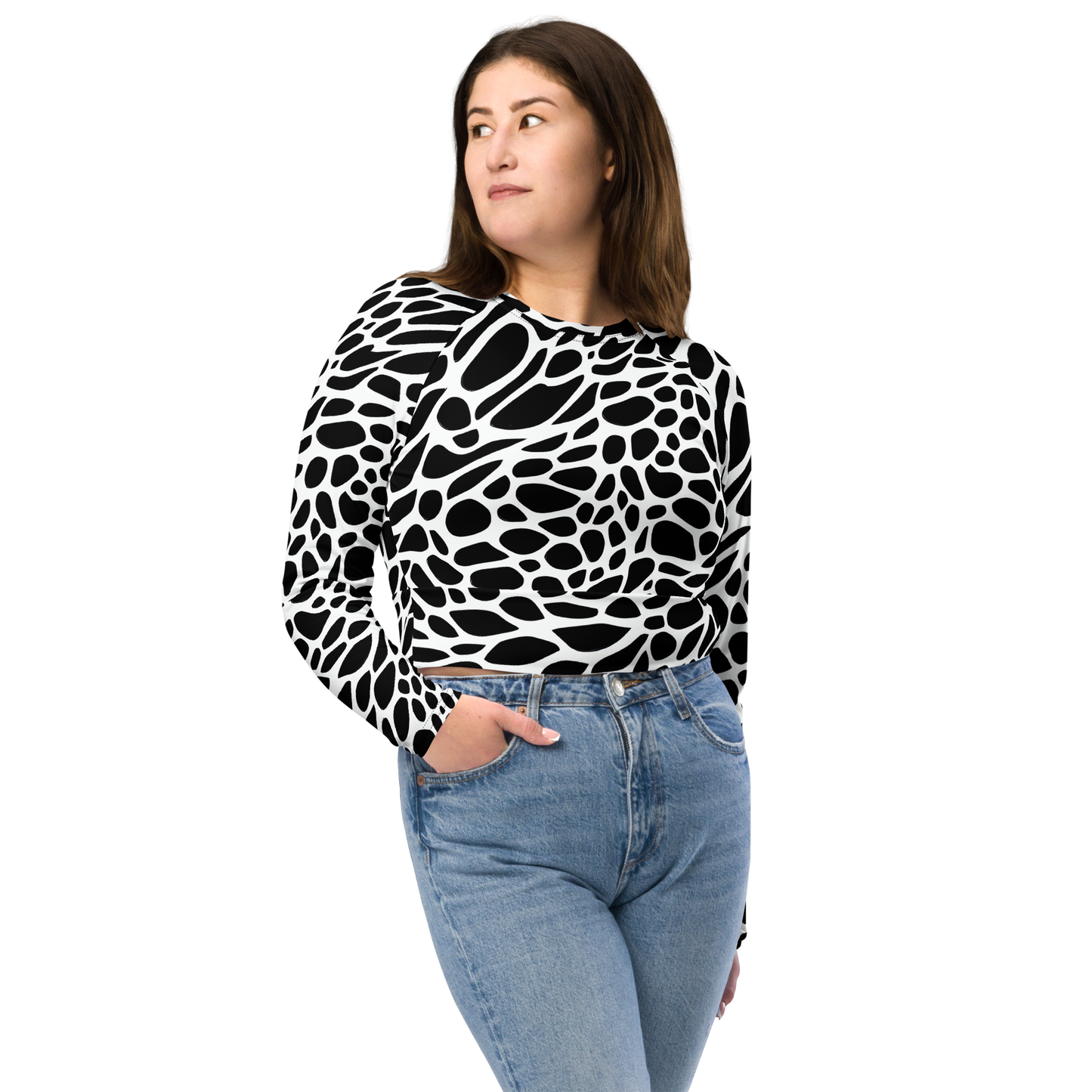 Long Sleeve Crop Top - Monochrome Mystique