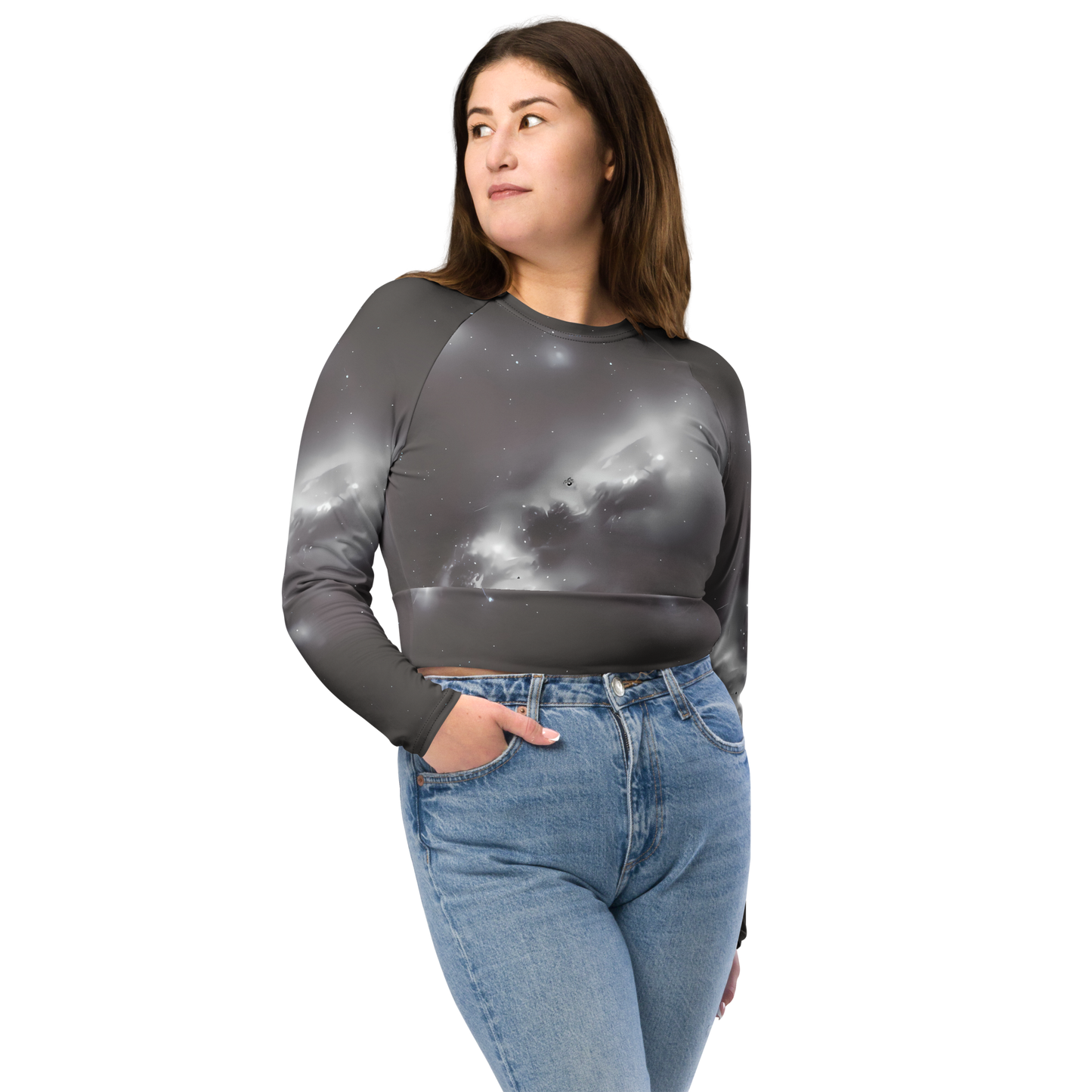 Long Sleeve Crop Top - Silver Nebula