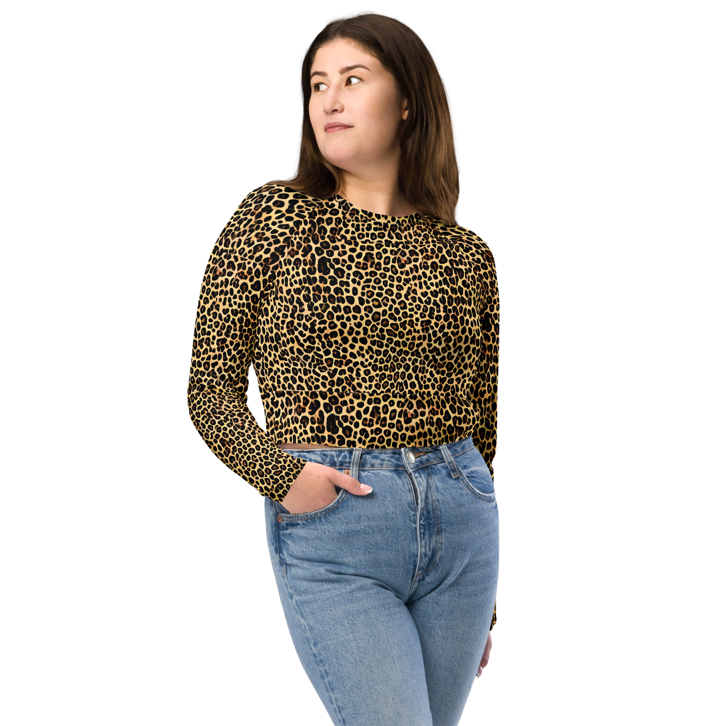 Long Sleeve Crop Top - Cheetah Mosaic