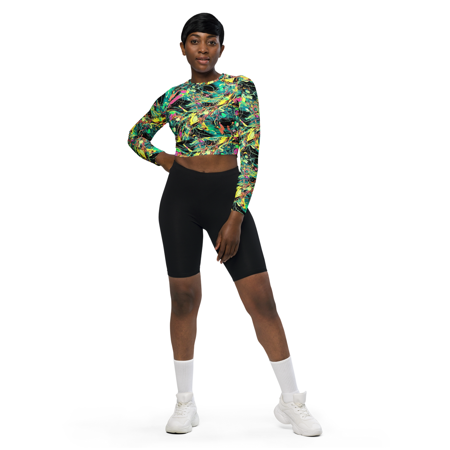 Long Sleeve Crop Top - Cyborg Whirl