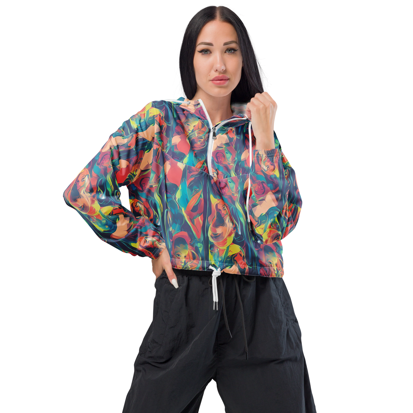 Women's Cropped Windbreaker - Neon Aurora