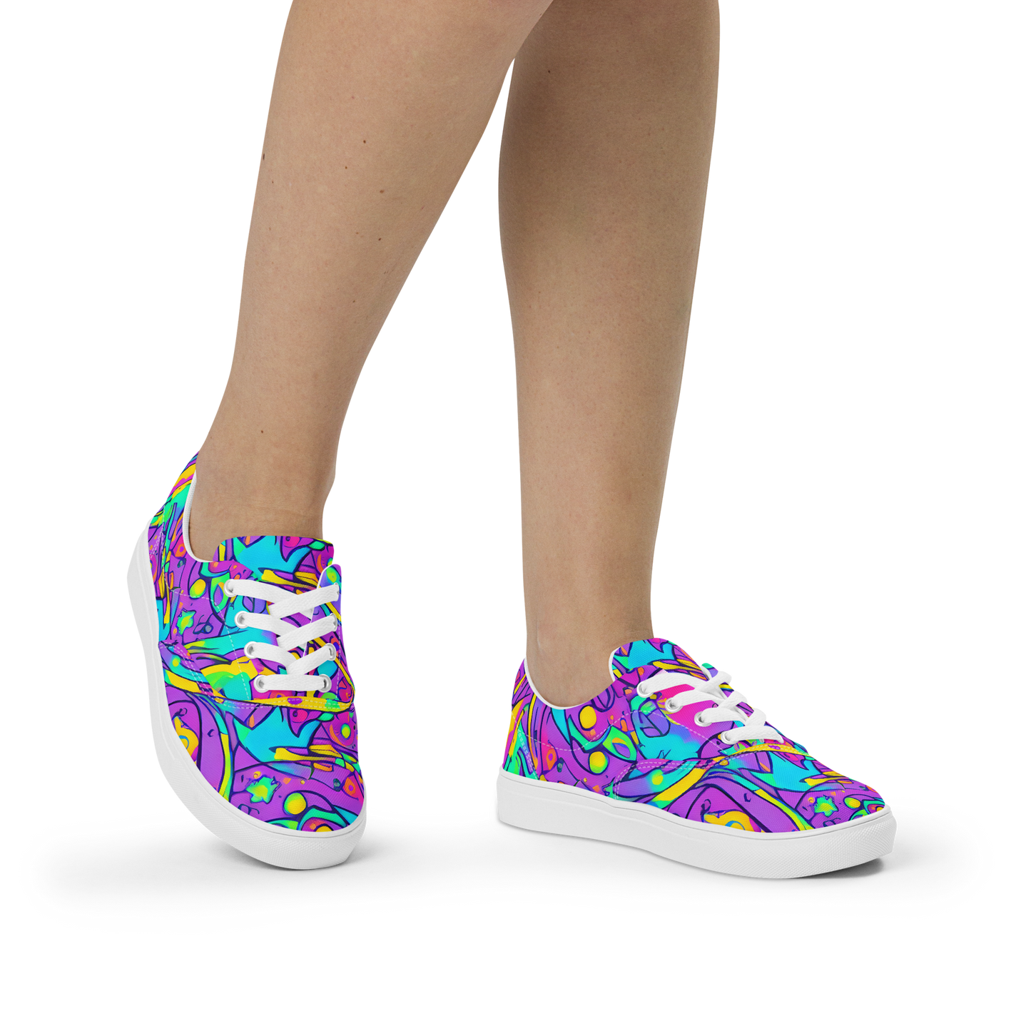 Women's Lace-Up Canvas Shoes - Neon Galaxy Whirl