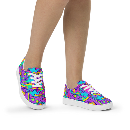 Women's Lace-Up Canvas Shoes - Neon Galaxy Whirl