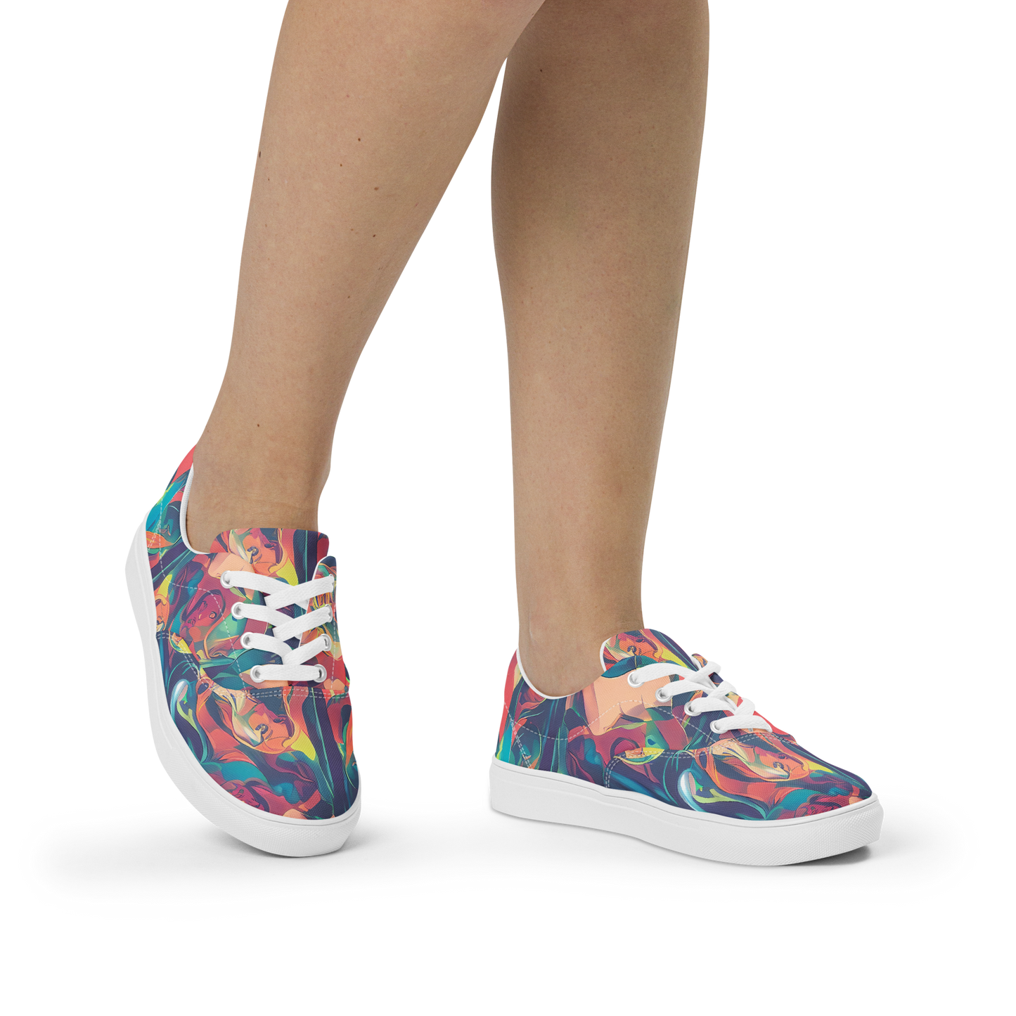 Women's Lace-Up Canvas Shoes - Neon Aurora