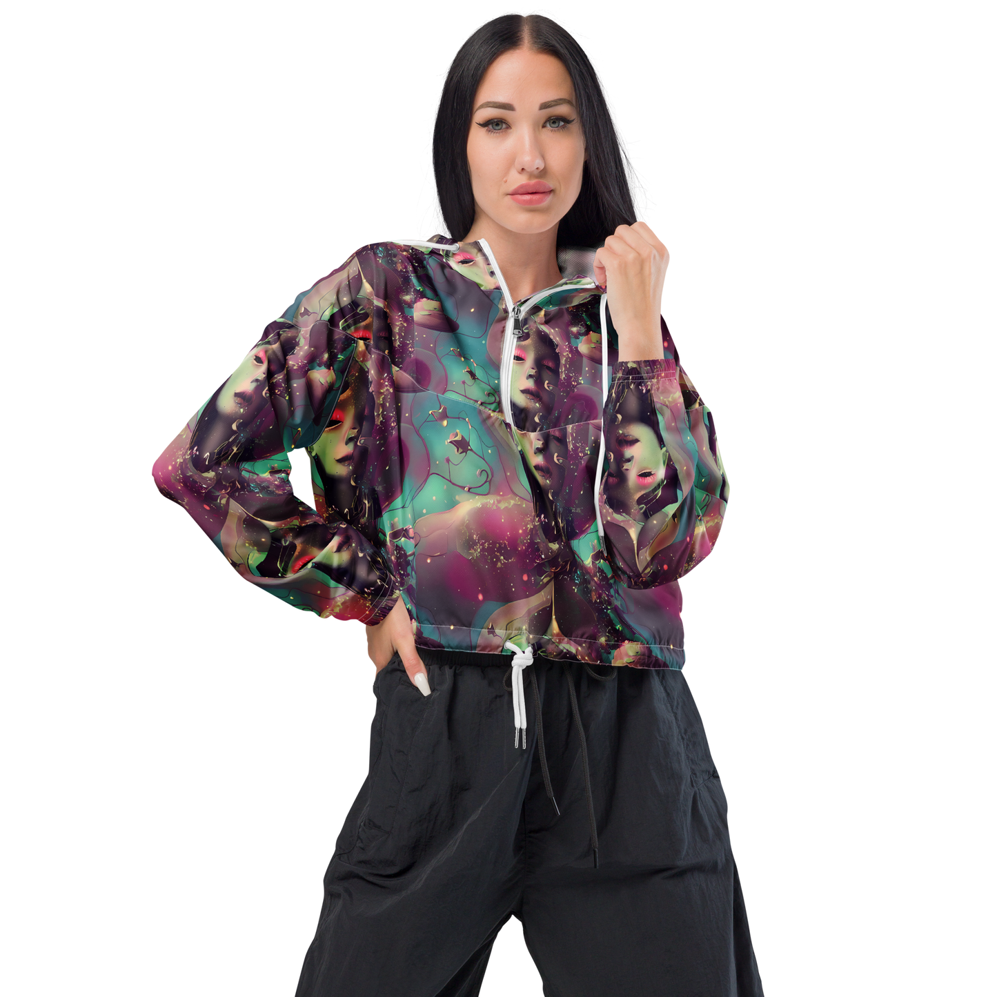 Women's Cropped Windbreaker - Nouveau Galaxy