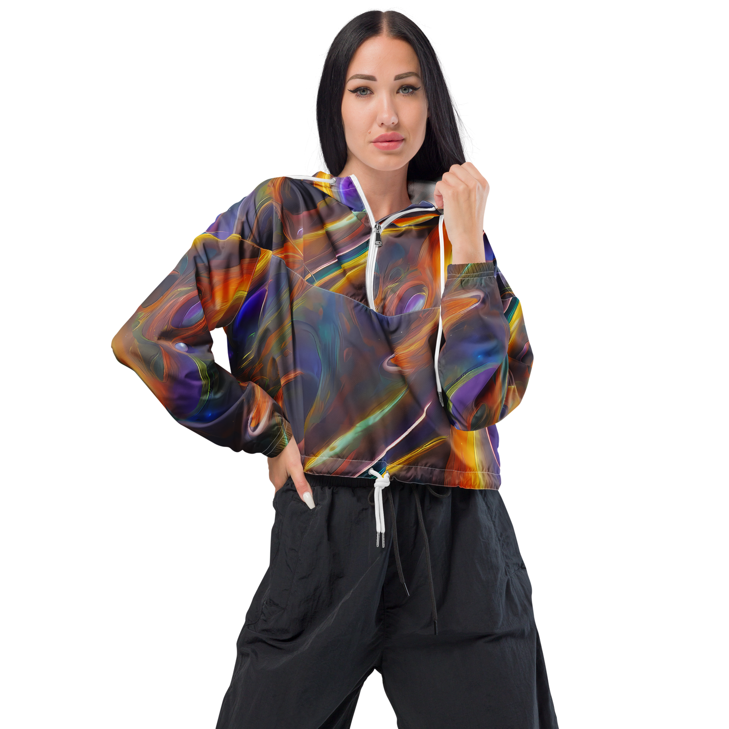 Women's Cropped Windbreaker - Pre-Raphaelite Ripple