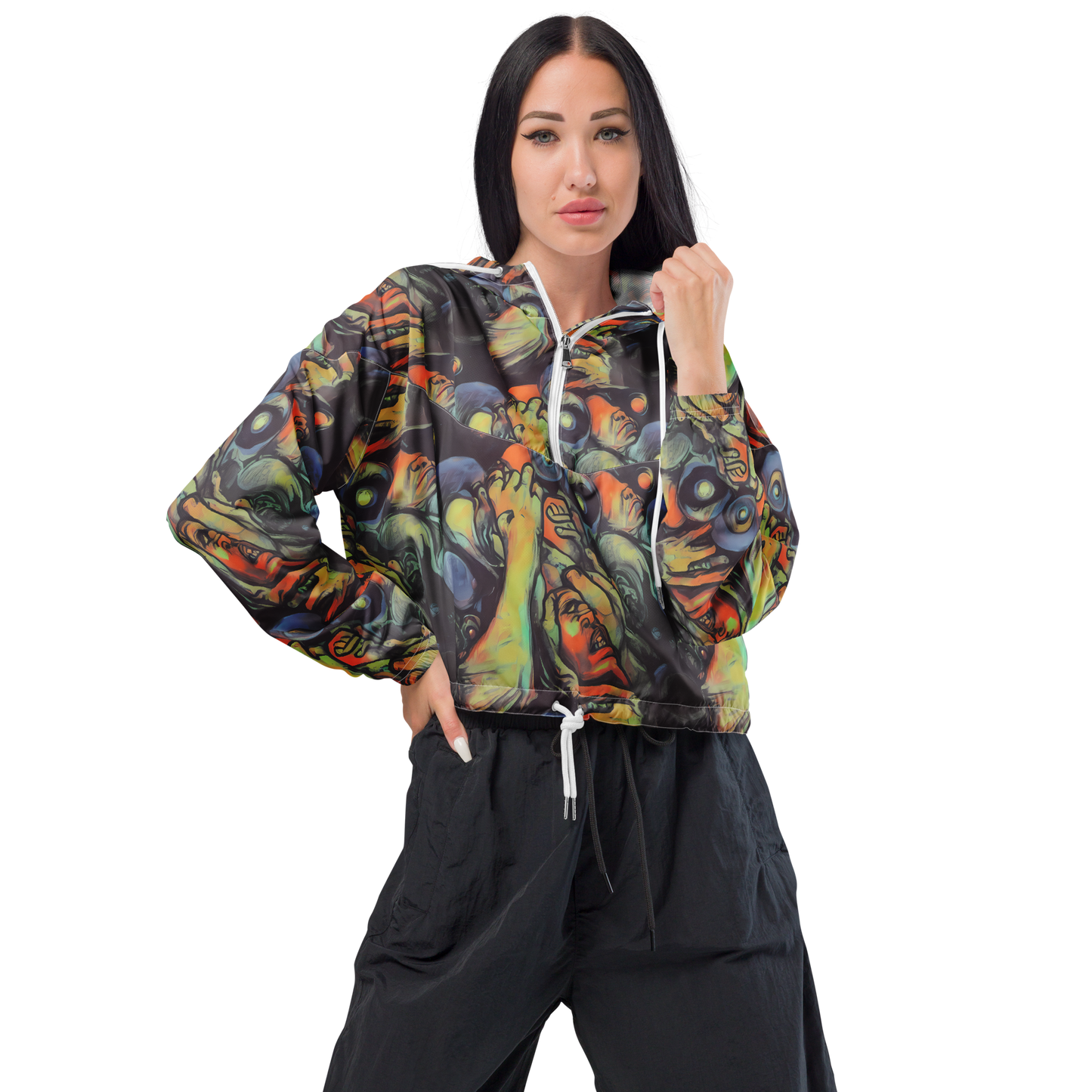 Women's Cropped Windbreaker - Cosmic Scream