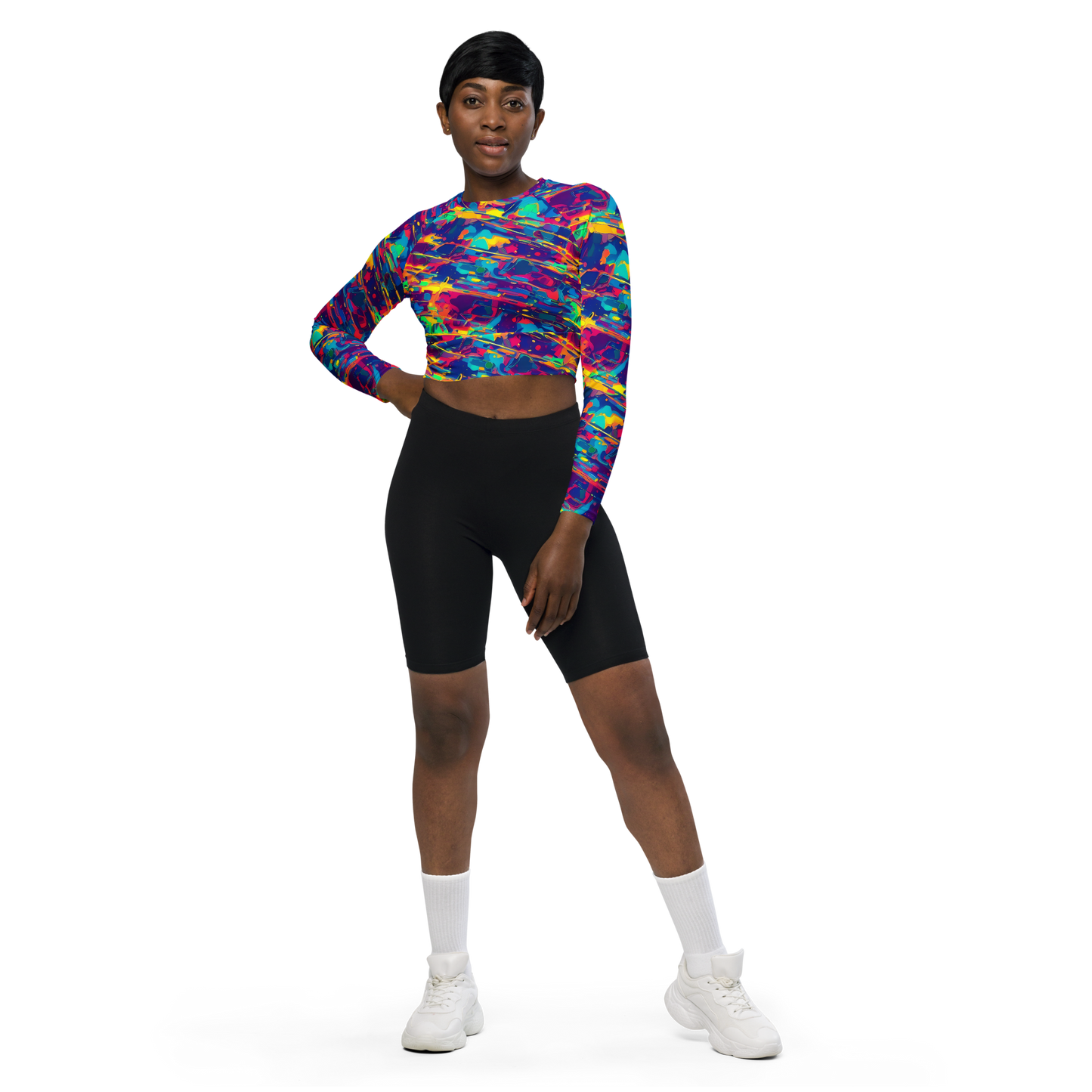 Long Sleeve Crop Top - Spectrum Streaks