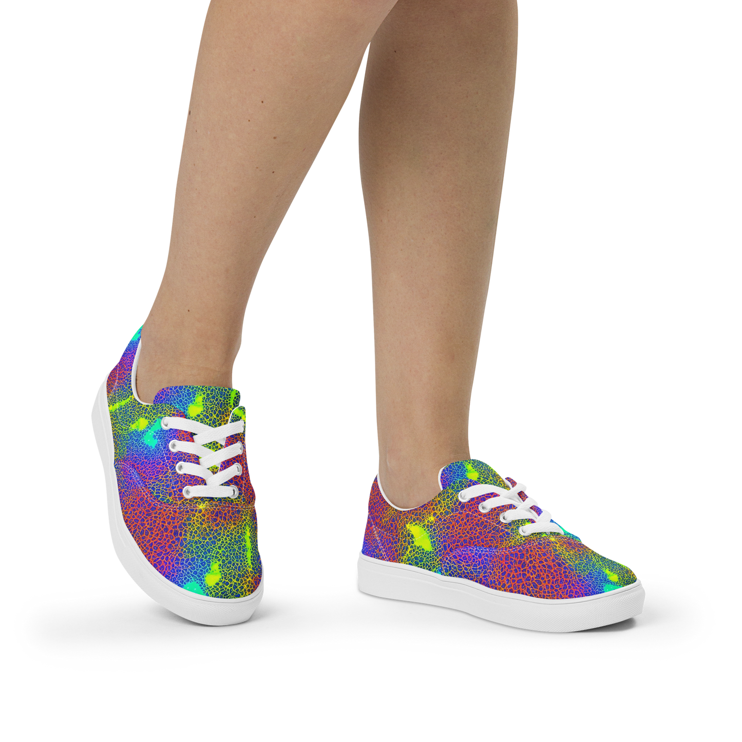 Women's Lace-Up Canvas Shoes - Prismatic Web