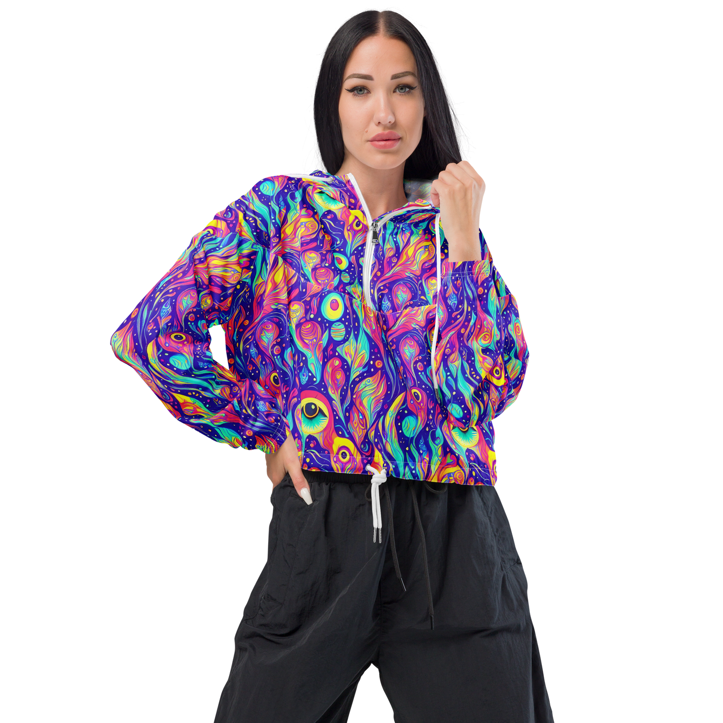 Women's Cropped Windbreaker - Mystic Petal Dance