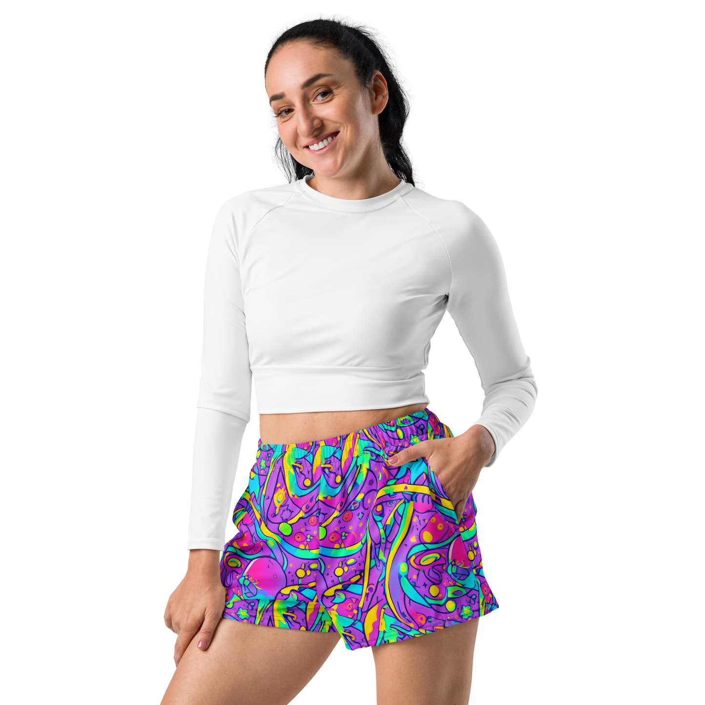 Women’s Athletic Shorts - Neon Galaxy Whirl