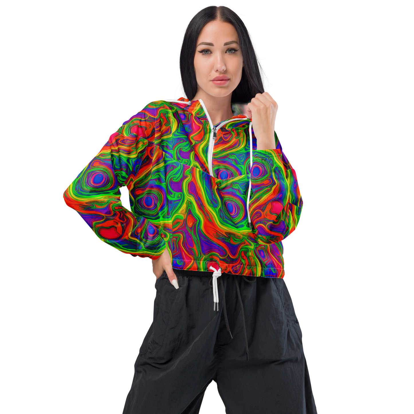 Women's Cropped Windbreaker - Psychedelic Waves