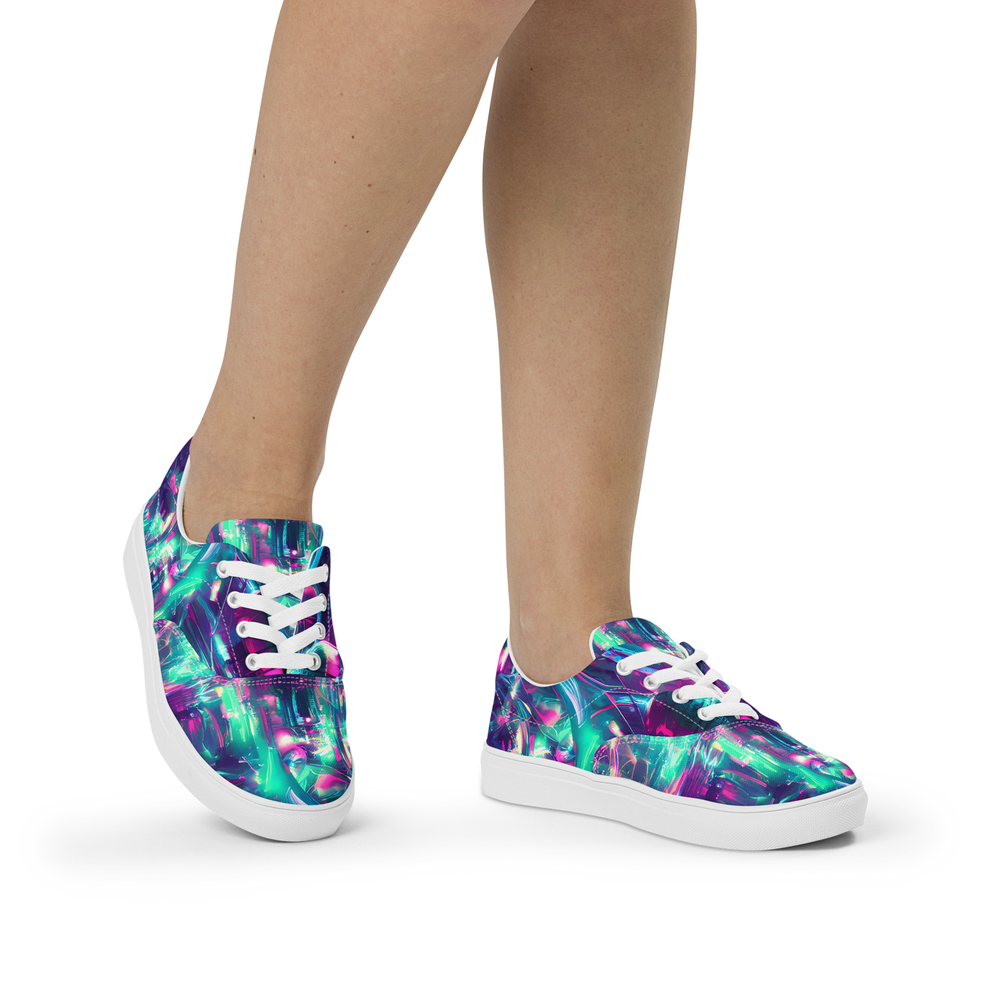 Women's Lace-Up Canvas Shoes - Synthwave Surge