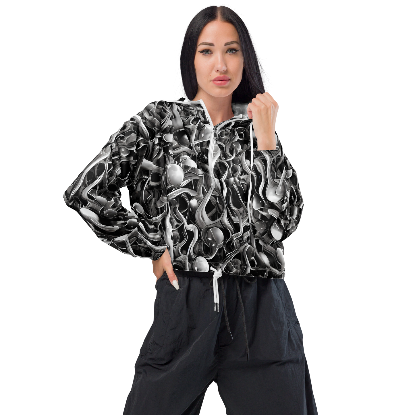 Women's Cropped Windbreaker - Fluid Monochrome