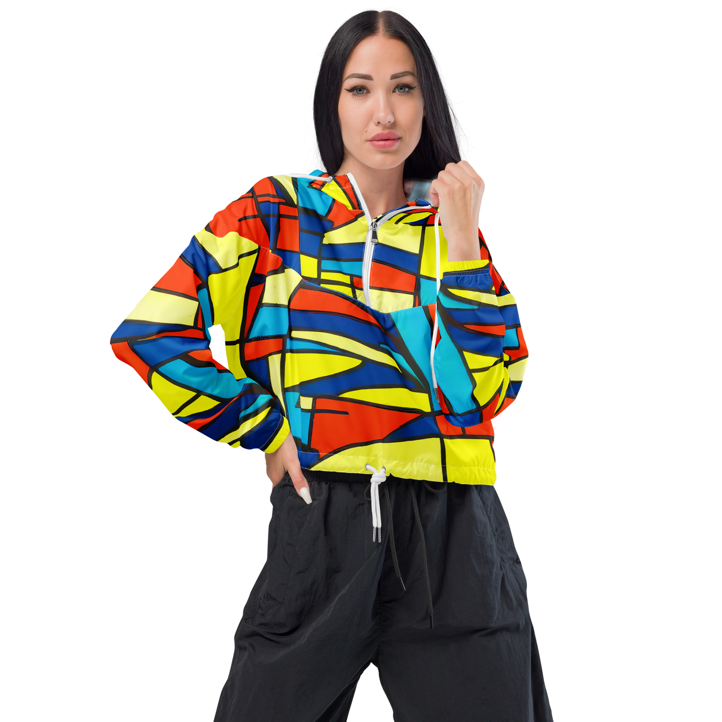 Women's Cropped Windbreaker - Neon Fractals