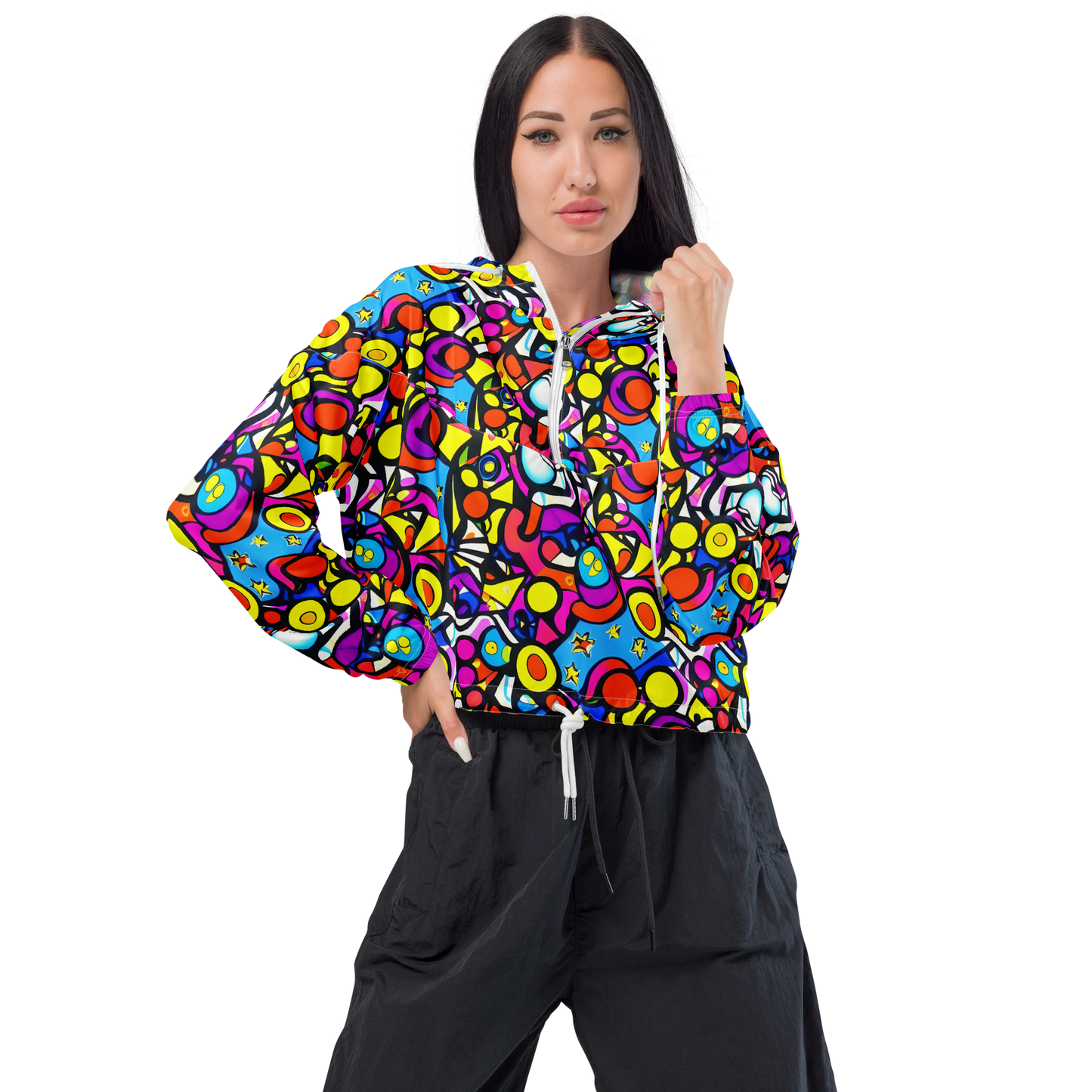 Women's Cropped Windbreaker - Eclectic Fantasy