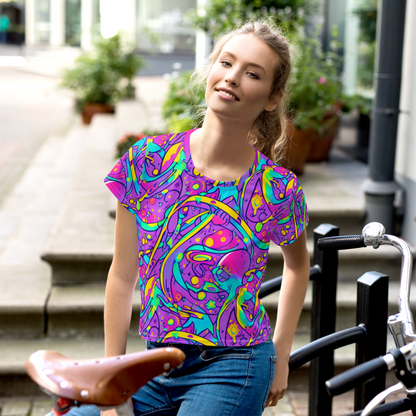 Women's Crop Tee - Neon Galaxy Whirl