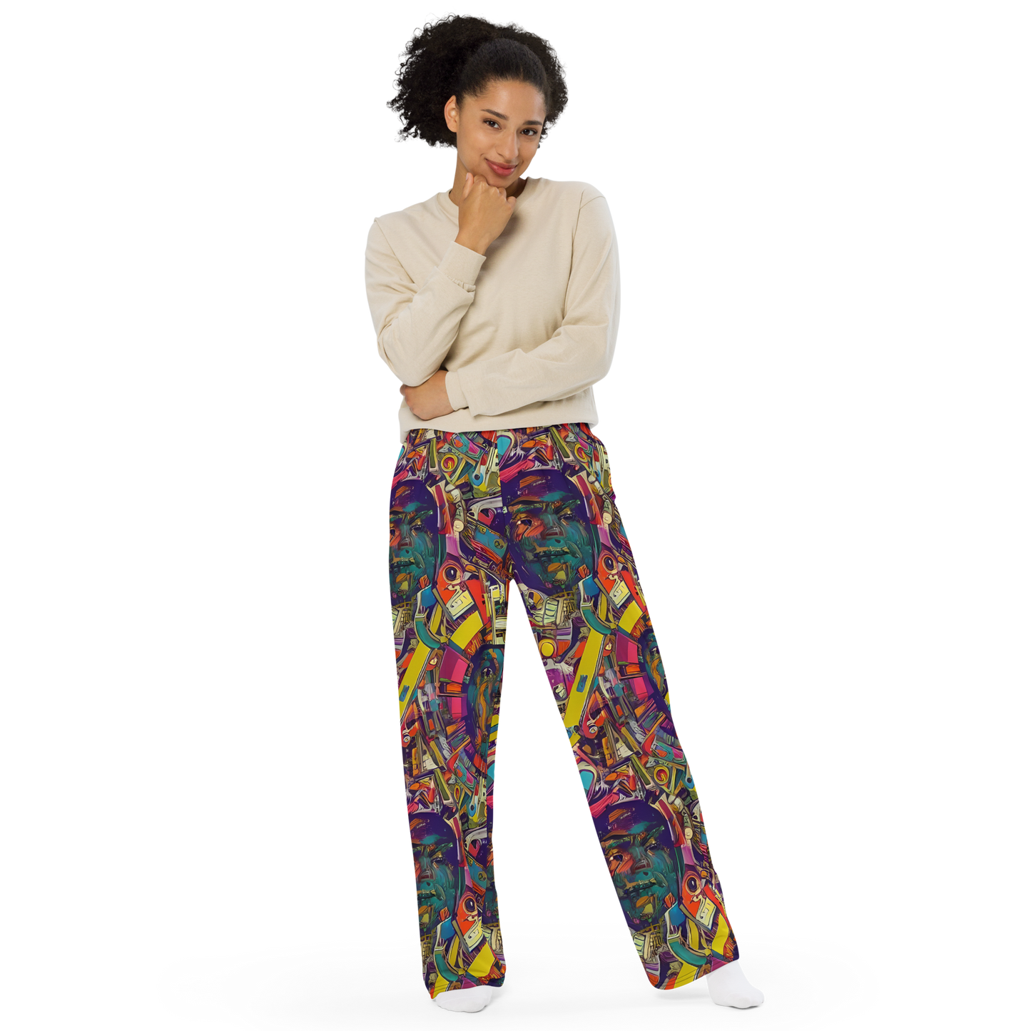 Wide-Leg Pants - Cosmic Collage