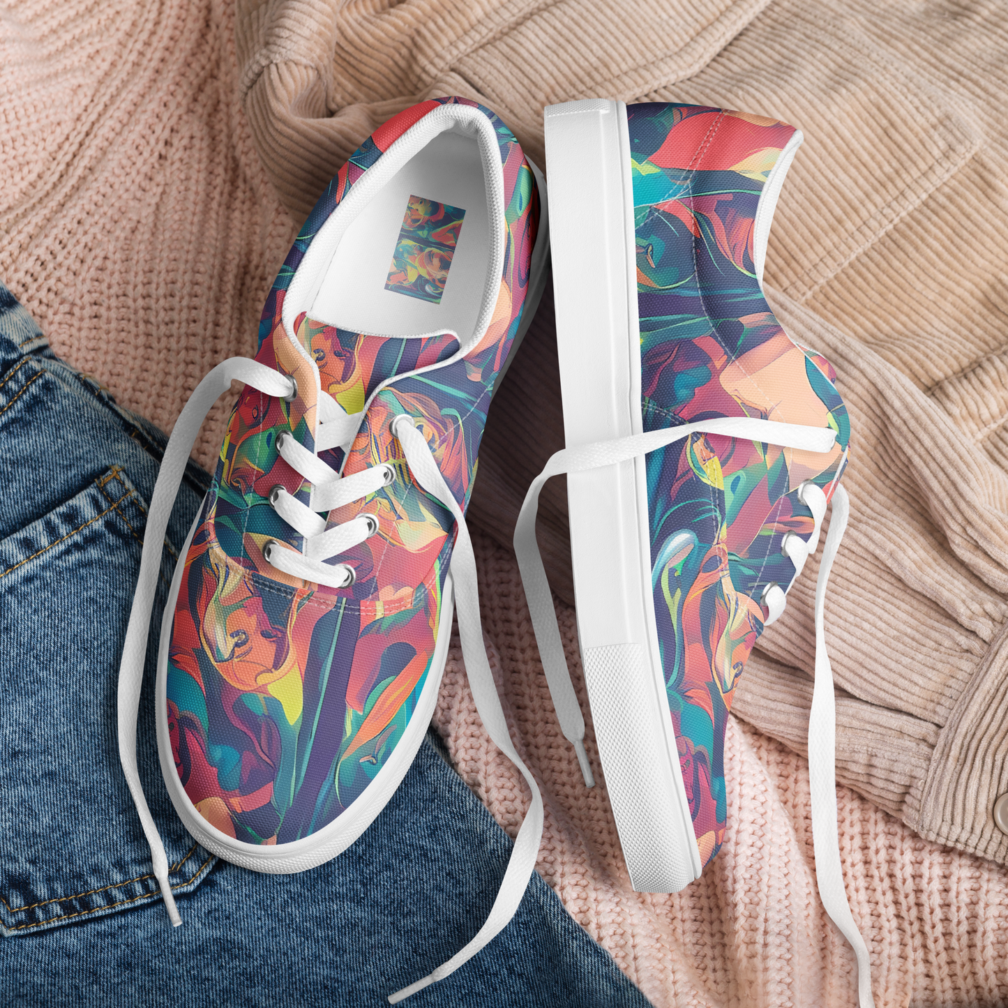 Women's Lace-Up Canvas Shoes - Neon Aurora