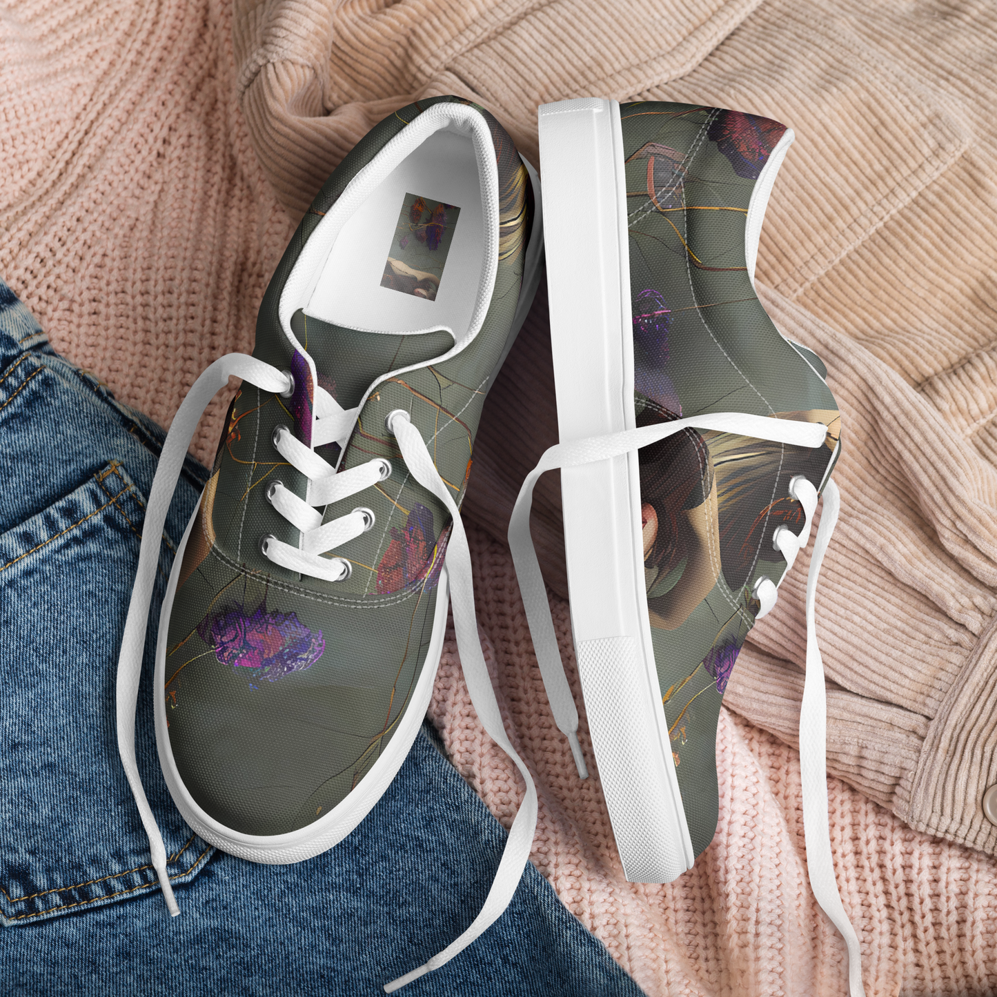 Women's Lace-Up Canvas Shoes - Ethereal Bloom