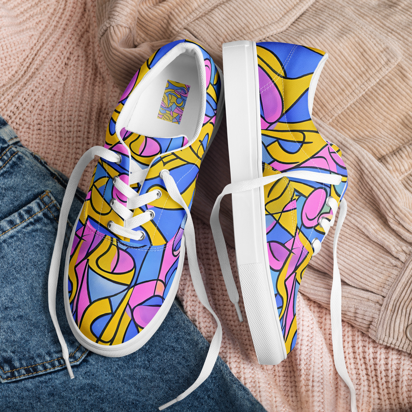 Women's Lace-Up Canvas Shoes - Cosmic Curves