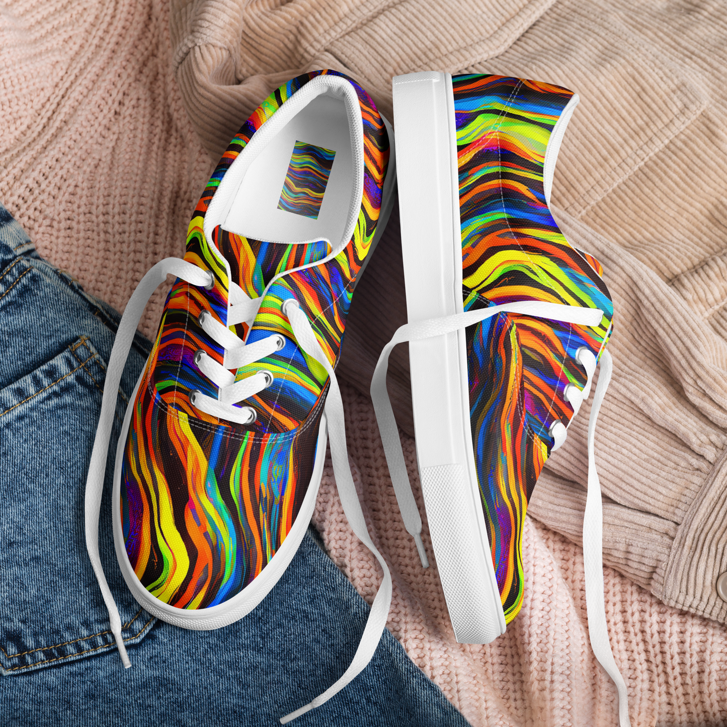 Women's Lace-Up Canvas Shoes - Celestial Waves