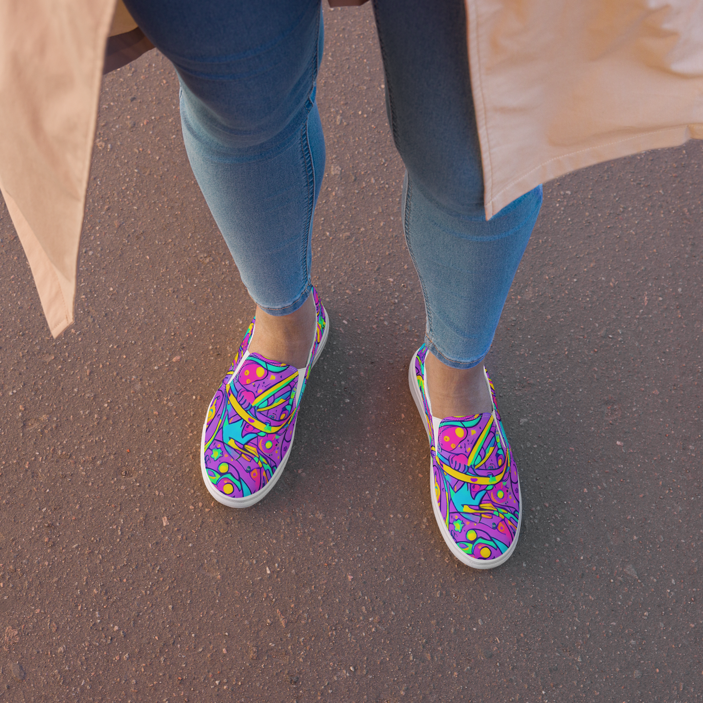 Women's Slip-On Canvas Shoes - Neon Galaxy Whirl